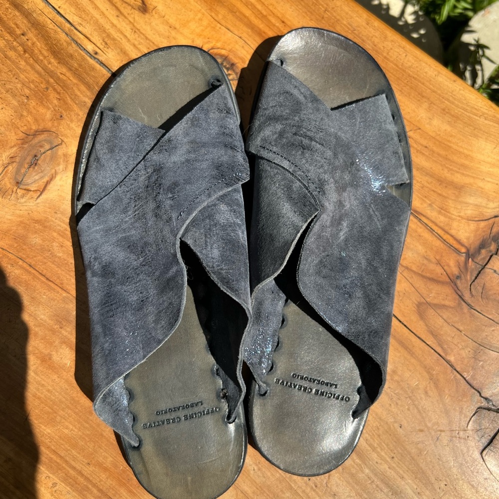 Officine Official Italian Leather Criss Cross Slide Sandals 37 - Picture 10 of 11